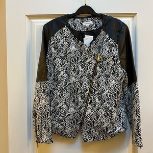 Calvin Klein faux Leather and Snake Print Moto Style Jacket